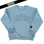 Light blue sweatshirt with 'LULU MAC' branding on a white background