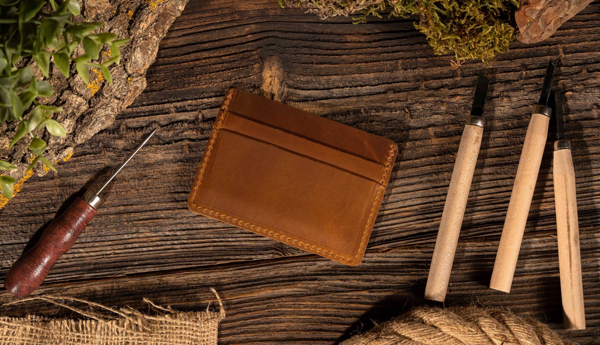 American Leather Goods - Leather Card Holder Wallet, Handmade Wallet for Men