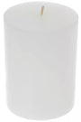 A plain white cylindrical pillar candle with a single wick, shown against a solid white background.