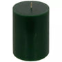 A dark green cylindrical pillar candle with a single wick, shown against a plain white background.