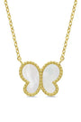 Butterfly-shaped pendant on a gold chain against a white background