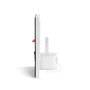 White cylindrical object with a red tag on a white background