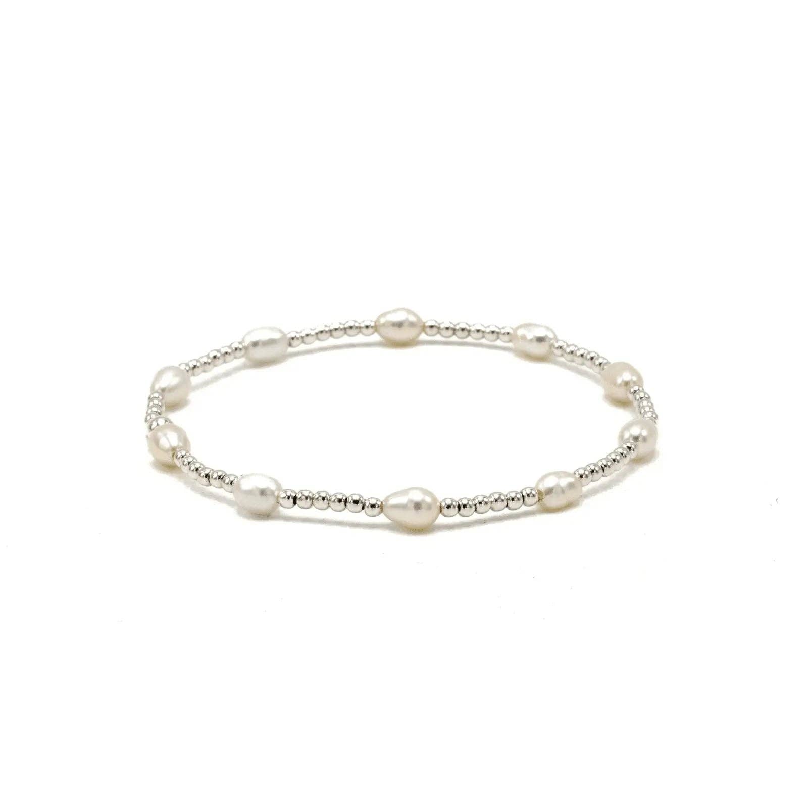 erin gray - Petite Patterned Rice Pearl Bracelet with Sterling Silver Beads