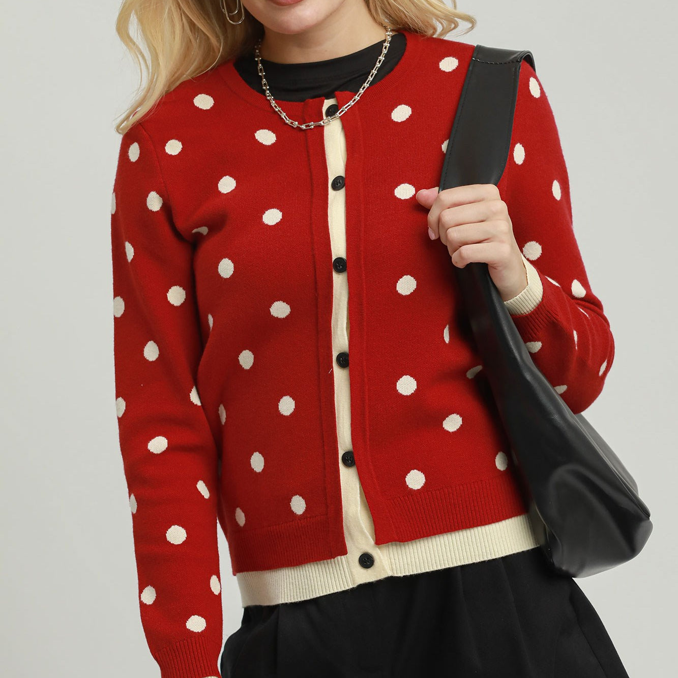 Polka Dot Button Down Knit Cardigan