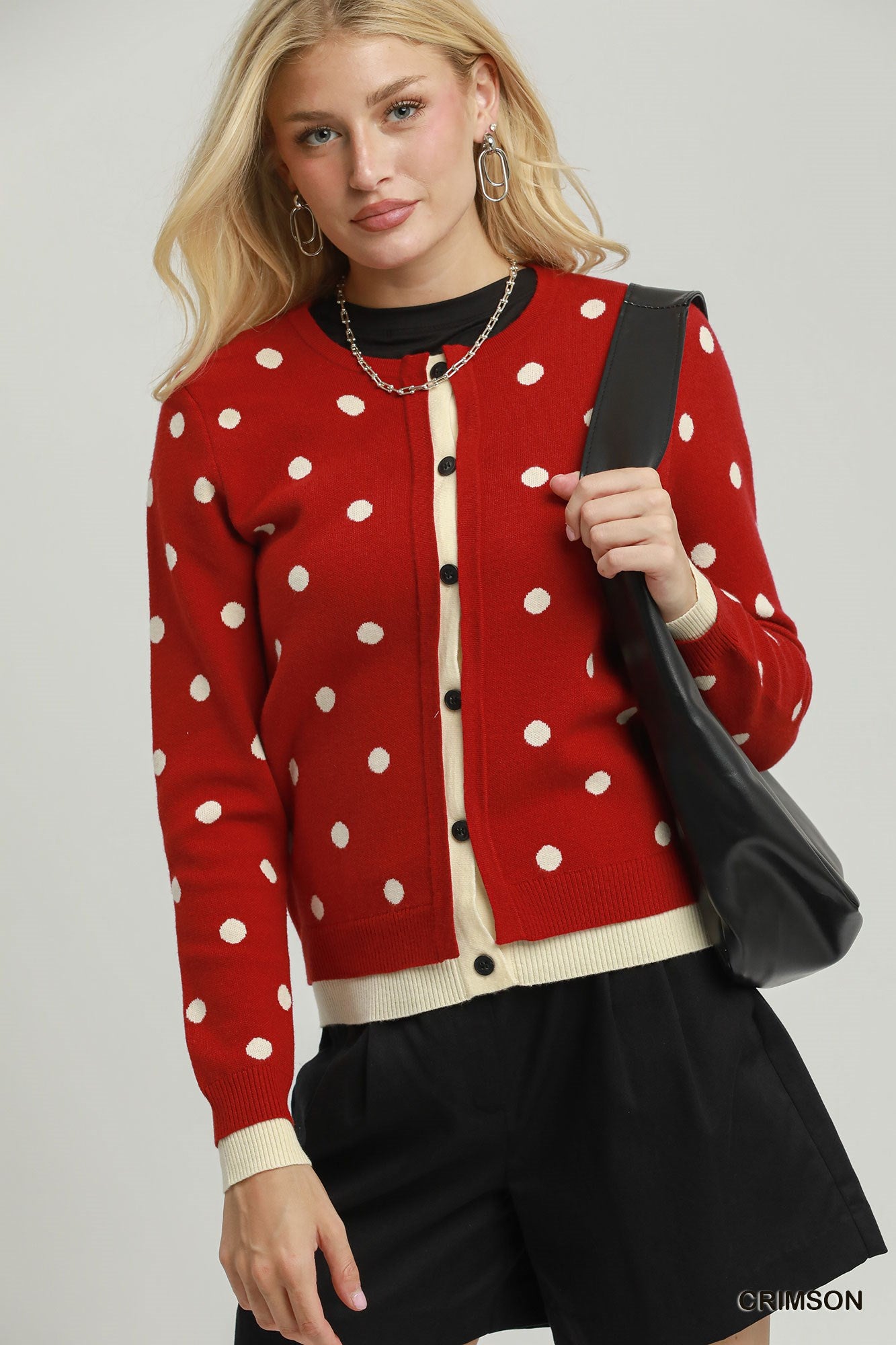 Polka Dot Button Down Knit Cardigan
