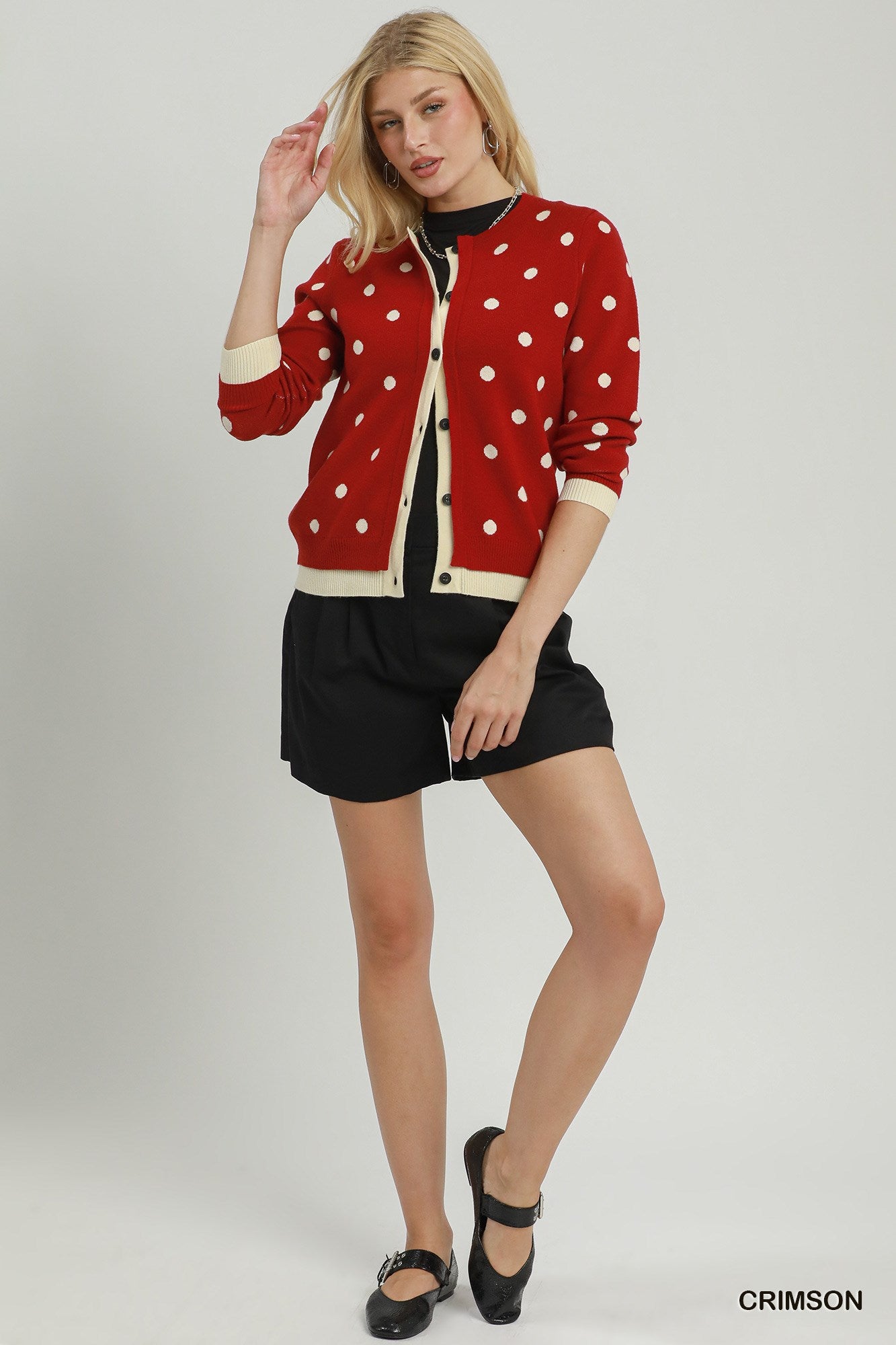 Polka Dot Button Down Knit Cardigan