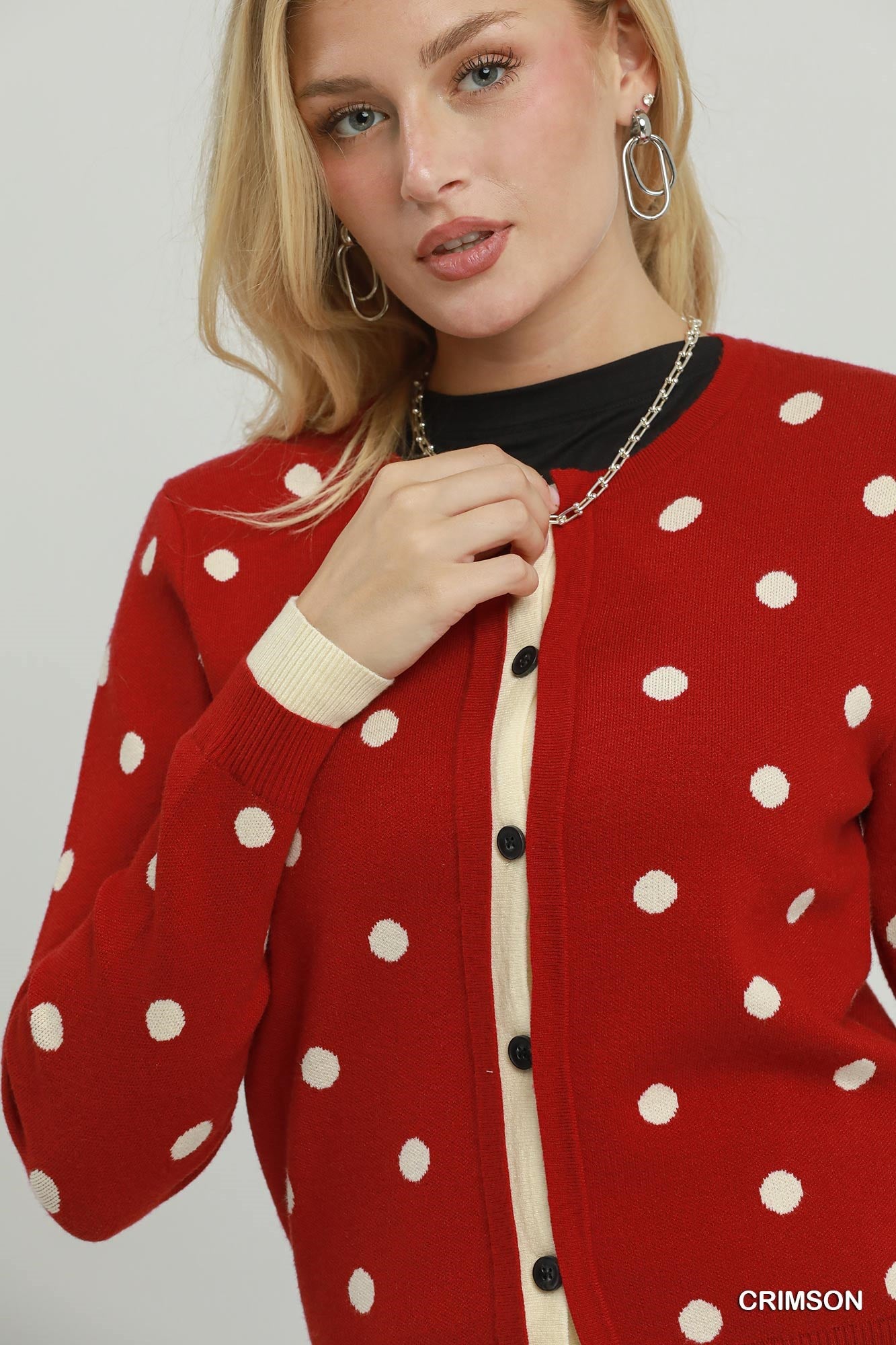 Polka Dot Button Down Knit Cardigan