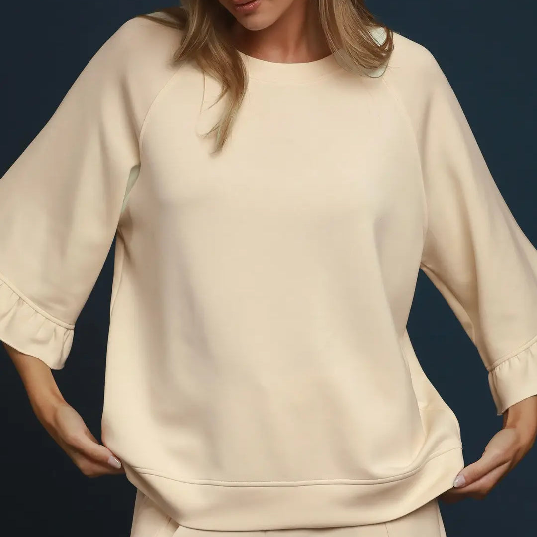 MOHMe Creme Top with Ruffle Sleeve