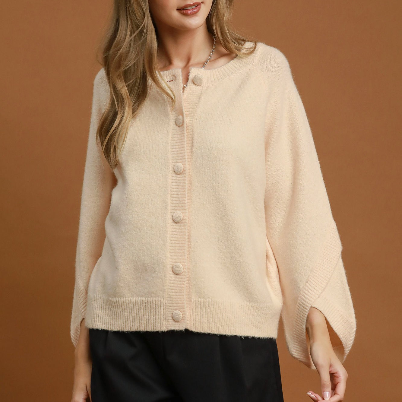 Button Down Sleeve Detail Sweater Cardigan
