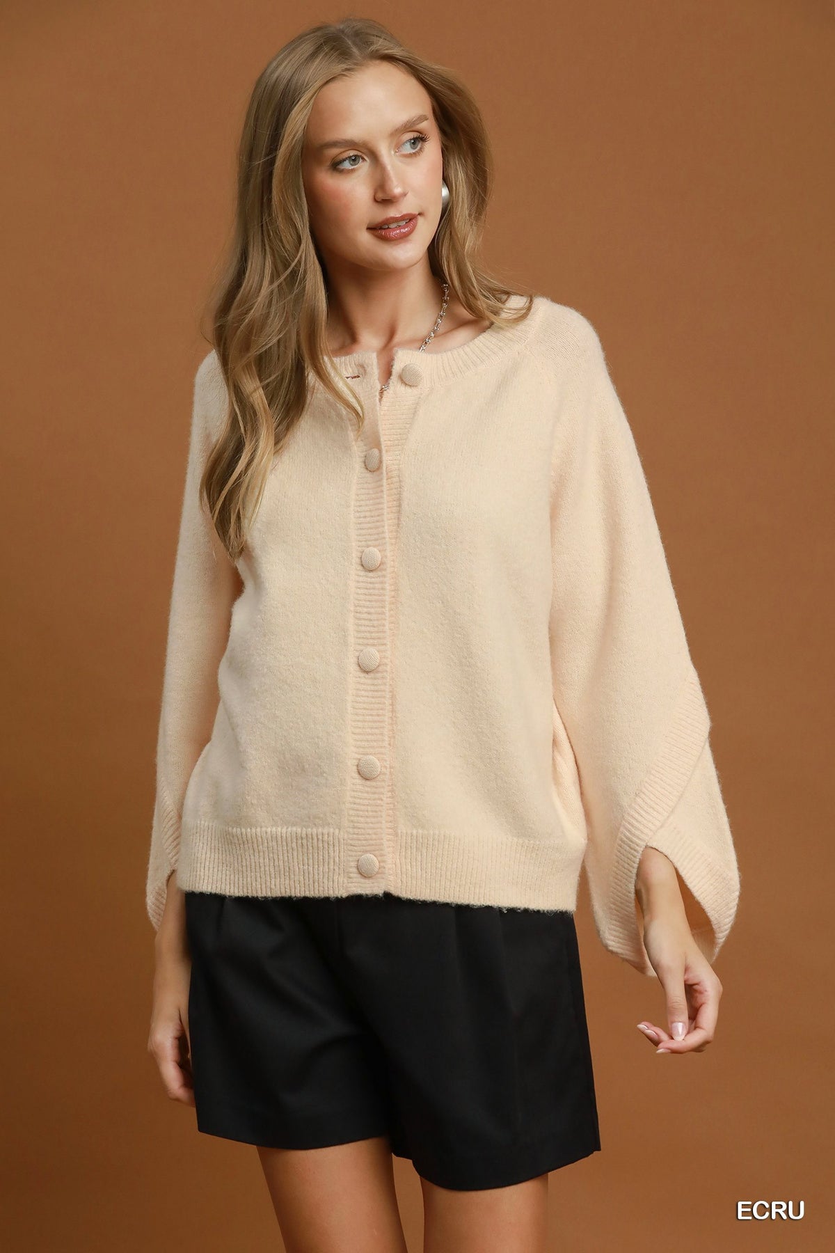Button Down Sleeve Detail Sweater Cardigan