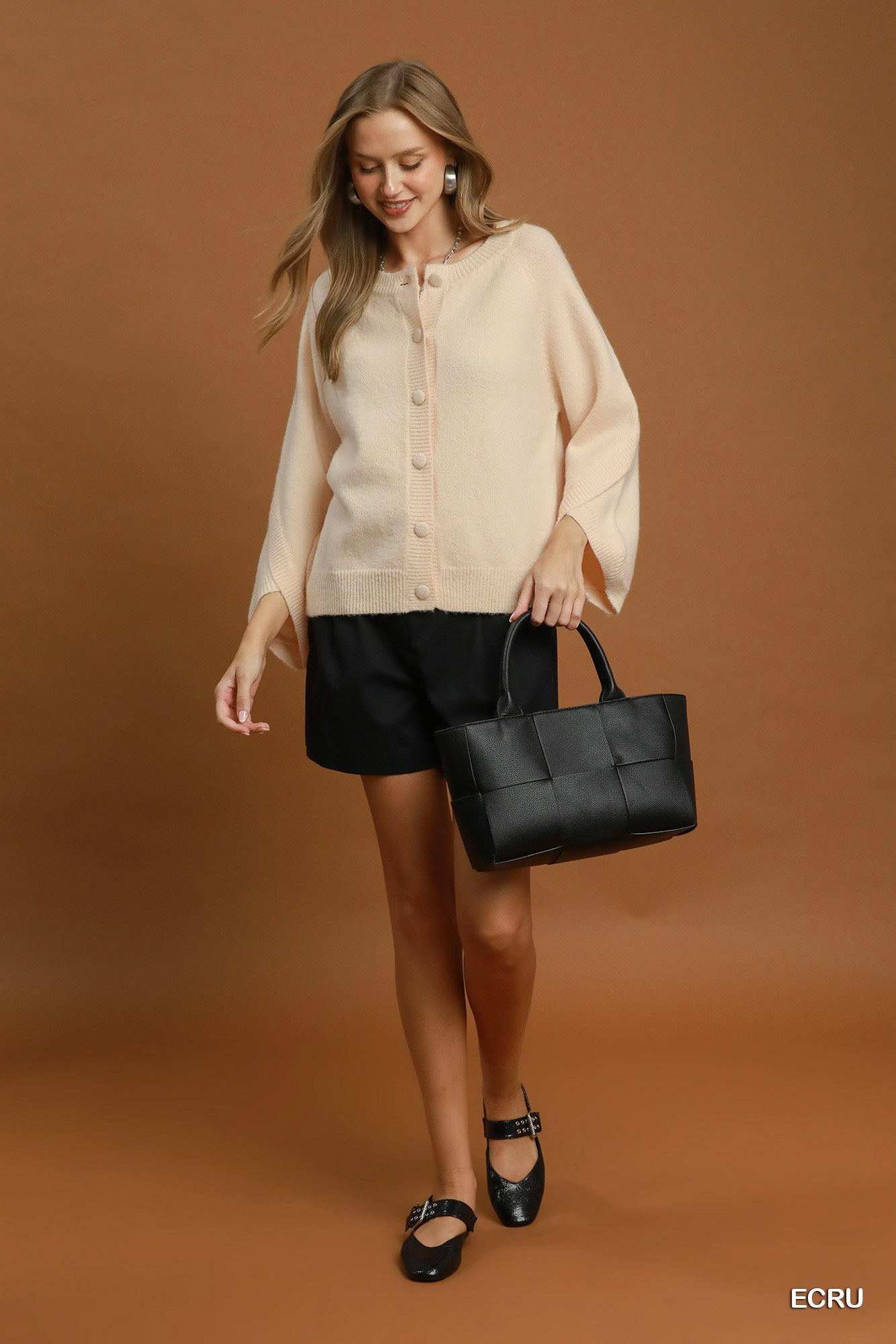 Button Down Sleeve Detail Sweater Cardigan