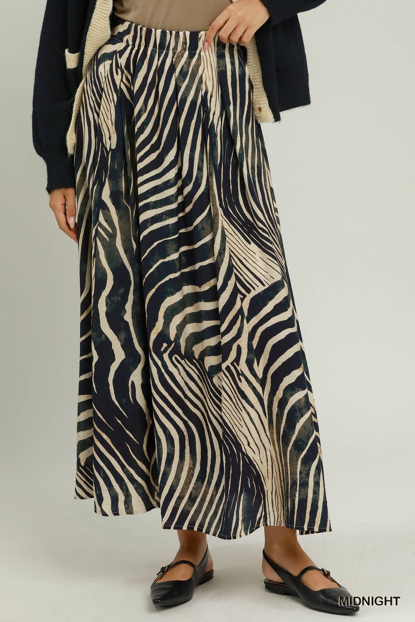Animal Print Lined Pull on Skirt with Pockets