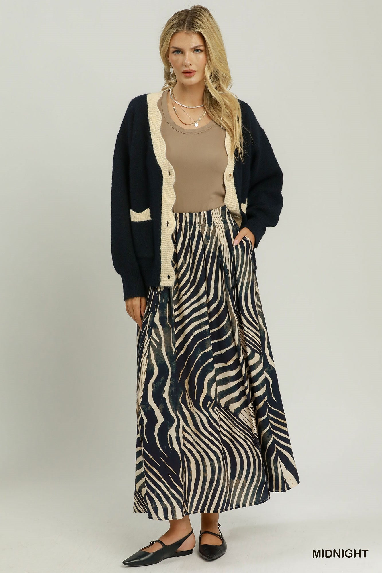 Animal Print Lined Pull on Skirt with Pockets