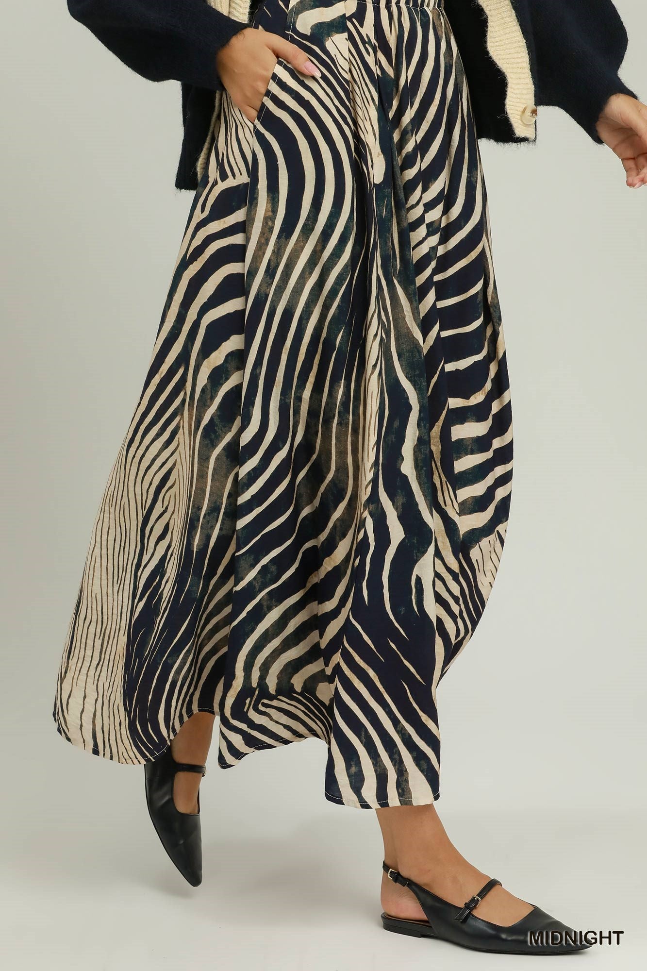 Animal Print Lined Pull on Skirt with Pockets