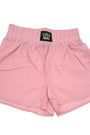 Pink shorts with 'LULU MAC' label on a white background
