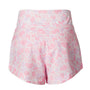 Pink and white patterned shorts on a white background