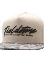 Beige cap with 'Fieldstone' branding on a white background