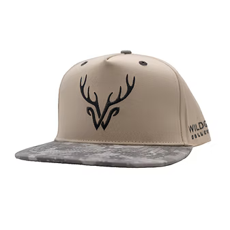 Beige cap with black deer logo on a white background