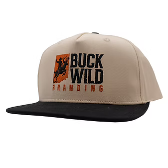 Beige and black cap with 'Buck Wild Branding' logo on a white background
