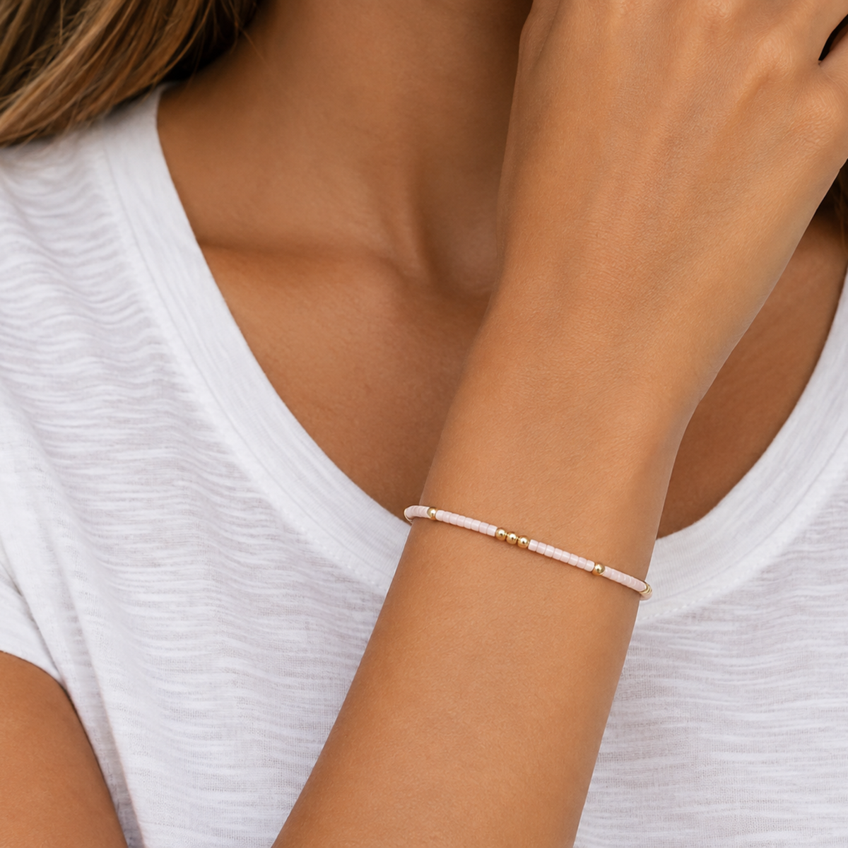 erin gray - 2mm Newport PALEST PINK + Gold Filled Waterproof Bracelet