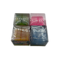 Three colorful boxes with transparent lids on a white background