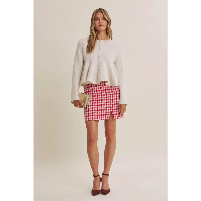 Cream Peplum Sweater Button Top