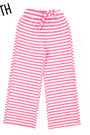 Youth striped pants in neon pink with white horizontal stripes and elastic waistband
