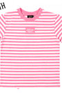 Youth neon pink striped baby doll top with crew neck and short sleeves