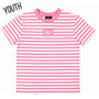Youth neon pink striped baby doll top with crew neck and short sleeves