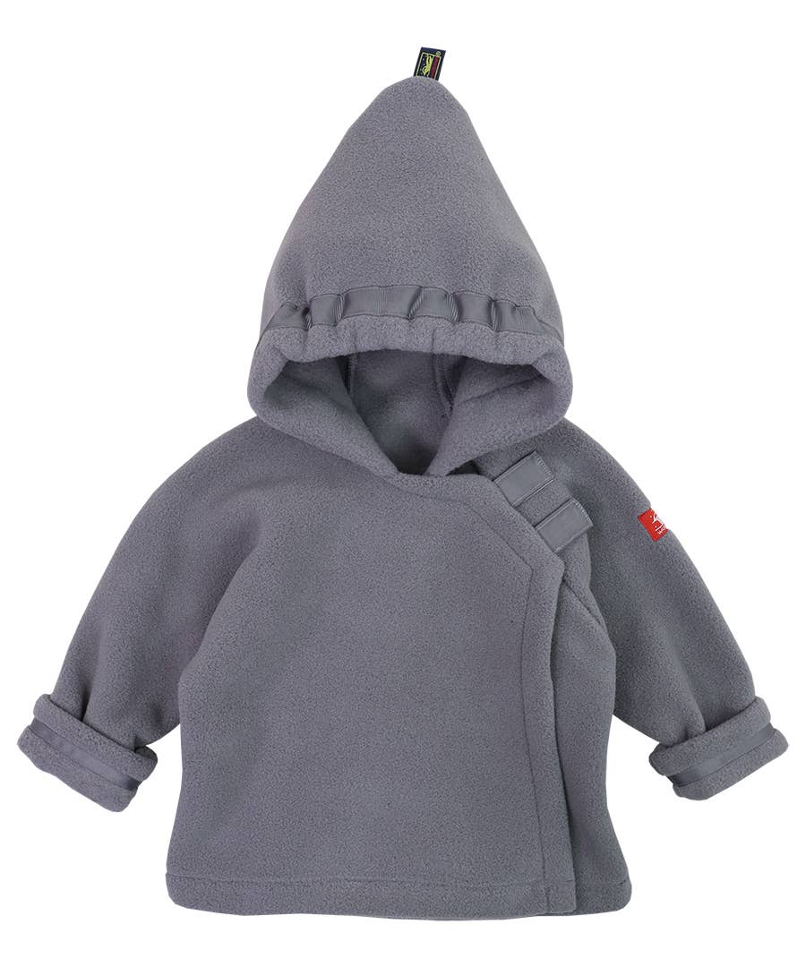 Gray baby jacket with hood on a white background