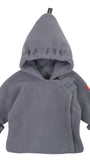 Gray baby jacket with hood on a white background