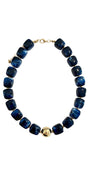 Chunky navy beaded necklace with gold-tone clasp