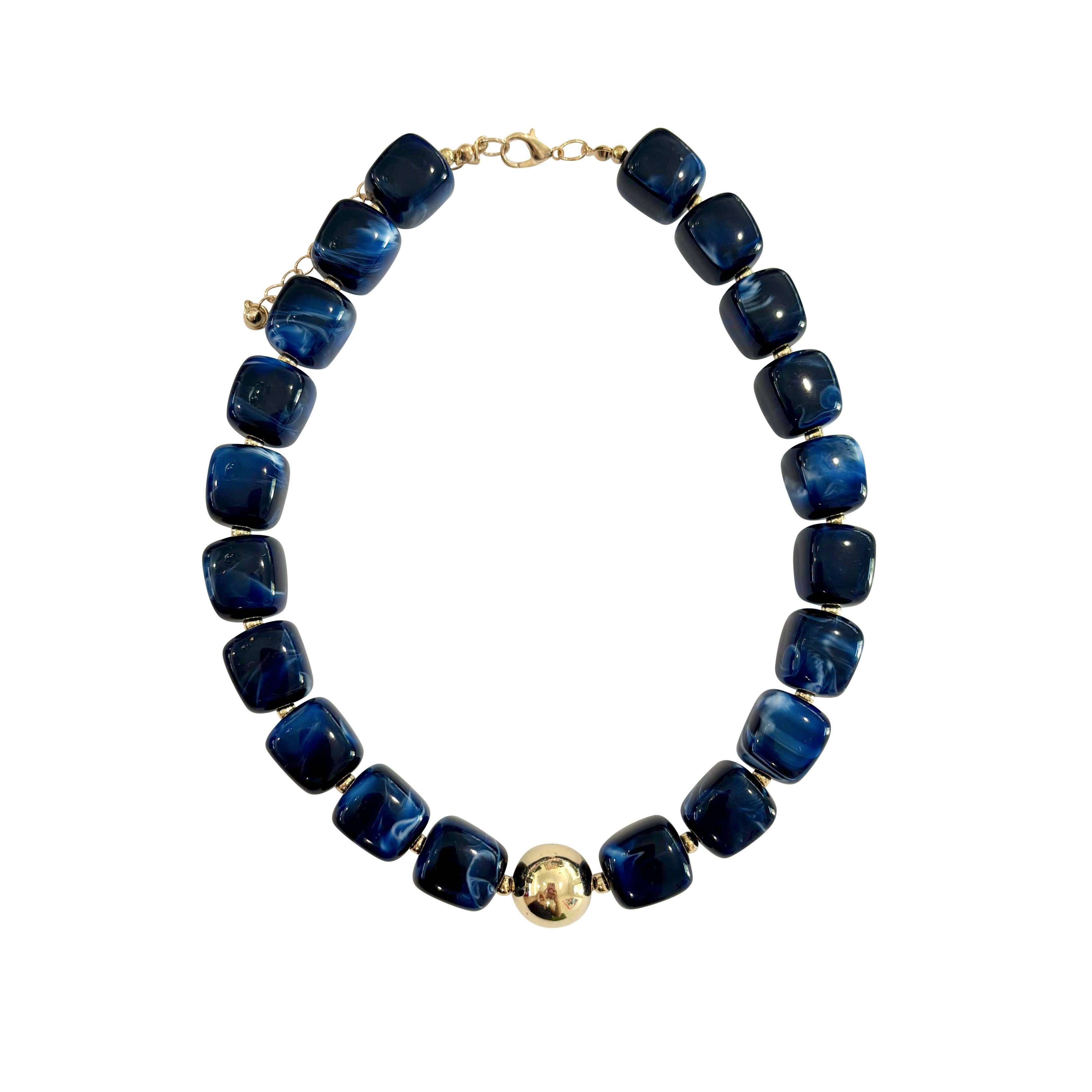 Chunky navy beaded necklace with gold-tone clasp