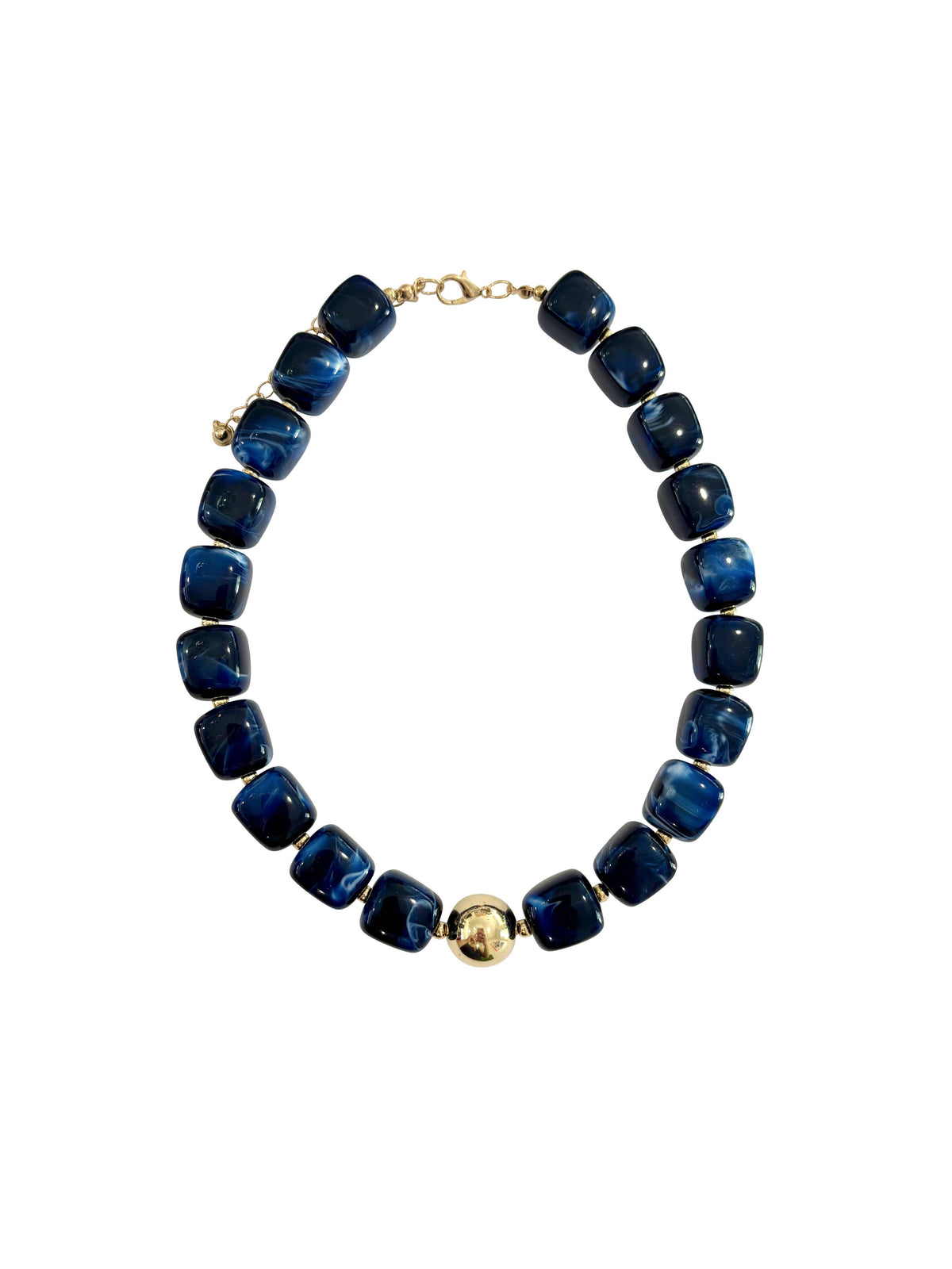 Chunky navy beaded necklace with gold-tone clasp