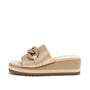 Beige wedge sandal with a platform sole on a white background