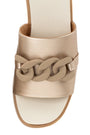 Beige sandal with chain detail on a white background