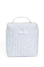 Blue and white small rectangular lunch box with a textured pattern on a white background