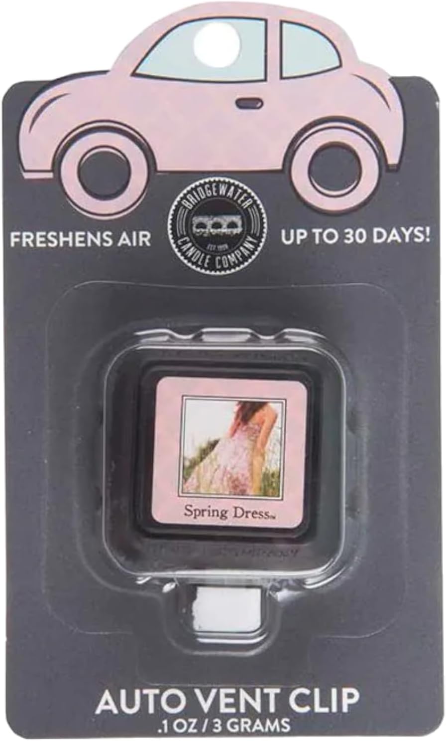 Auto vent clip with pink packaging featuring a car design, labeled 'Spring Dress'.