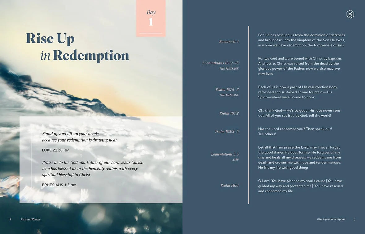 Bible verse page with mountain landscape and text on a blue background