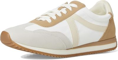 White and beige sneaker with brown accents on a white background