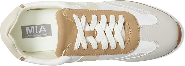 White and beige sneaker with 'MIA' branding on a white background