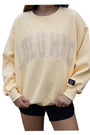 Pale yellow sweatshirt with 'LULU MAC' branding on a white background