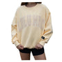 Pale yellow sweatshirt with 'LULU MAC' branding on a white background