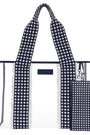 Navy and white checkered tote bag with matching pouch on a white background