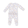 Baby onesie with animal pattern on a white background