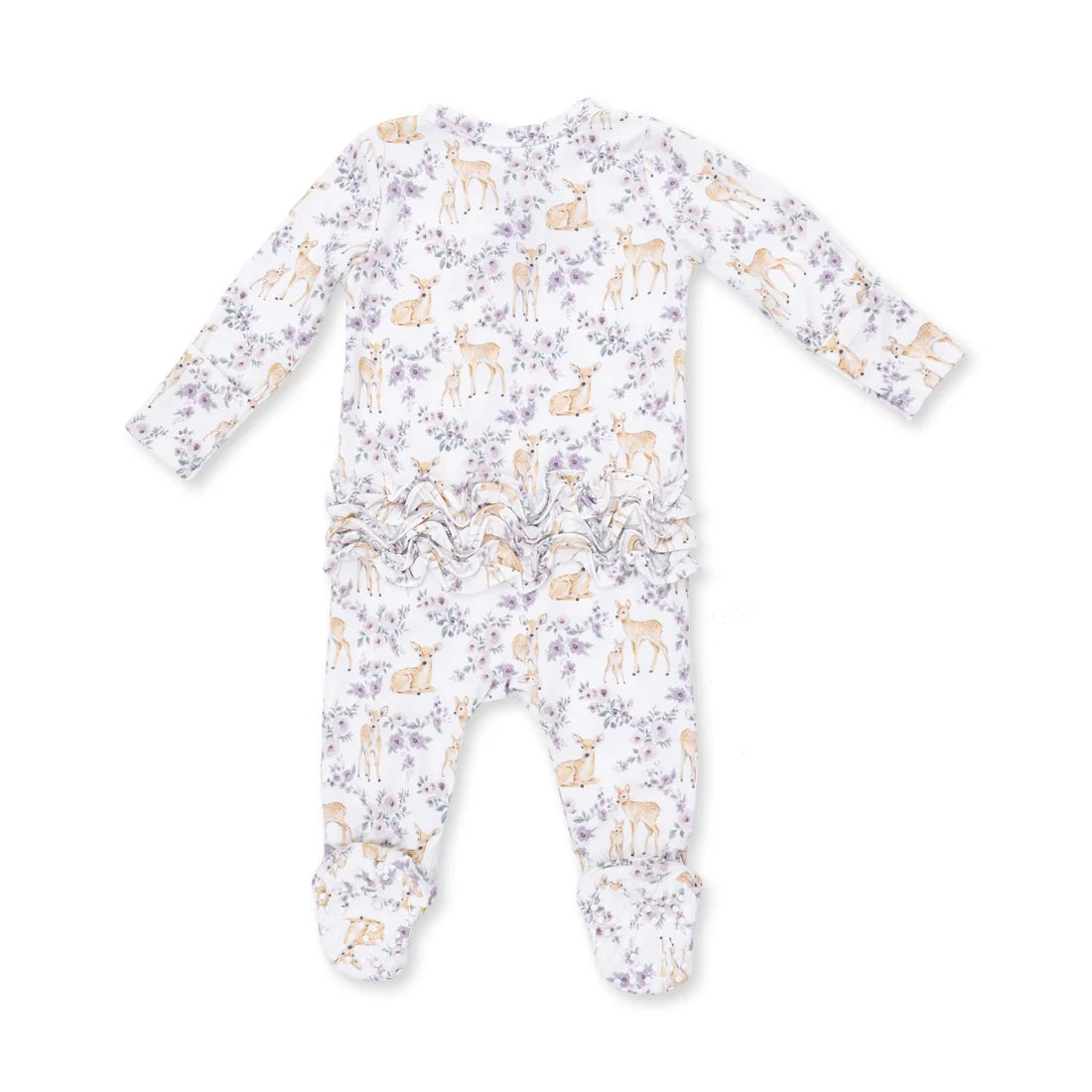 Baby onesie with animal pattern on a white background