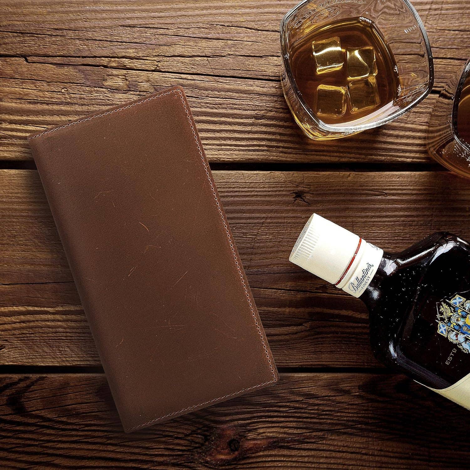 American Leather Goods - Genuine Leather Bifold Wallet Long Wallets for Men Women