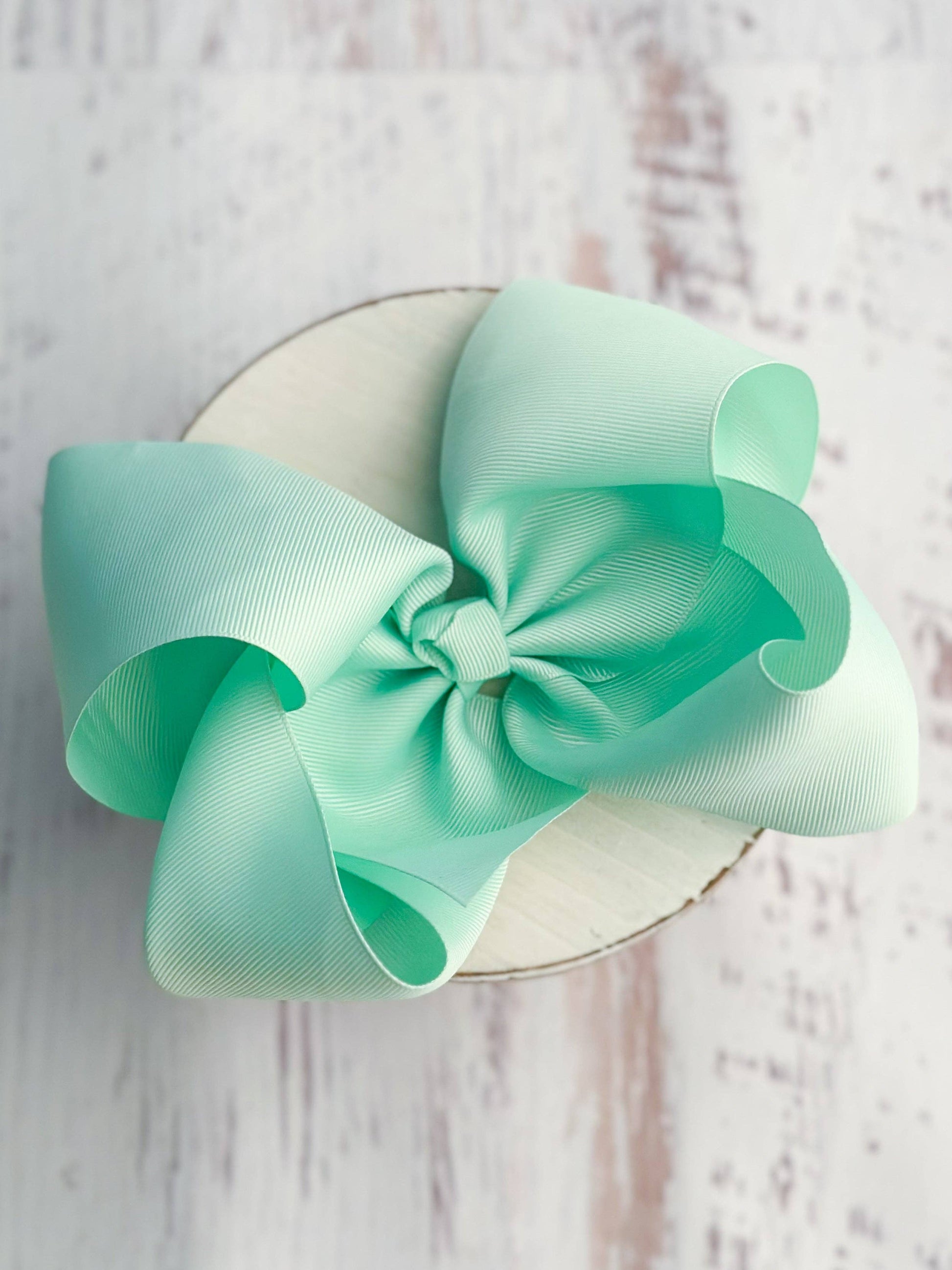 Large mint green bow on a white background