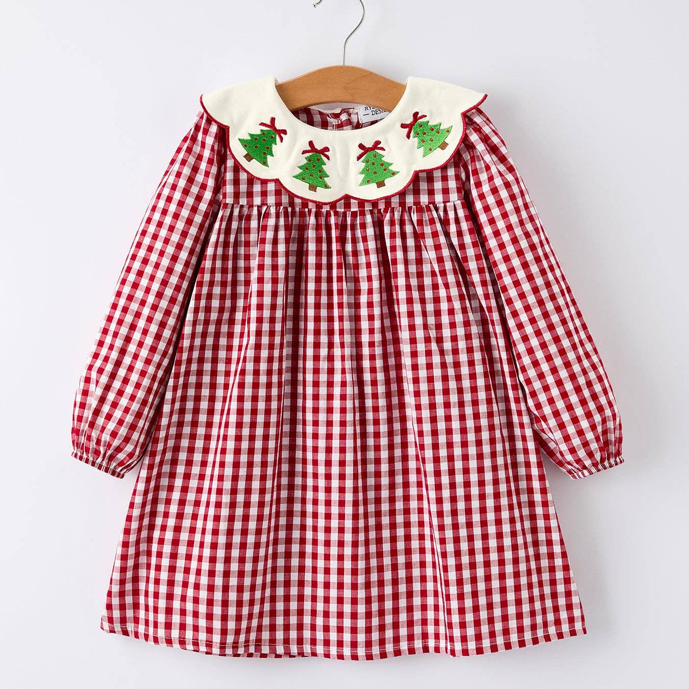 Rylee Faith Designs - Christmas Embroidered Christmas Tree Plaid Girls Dress