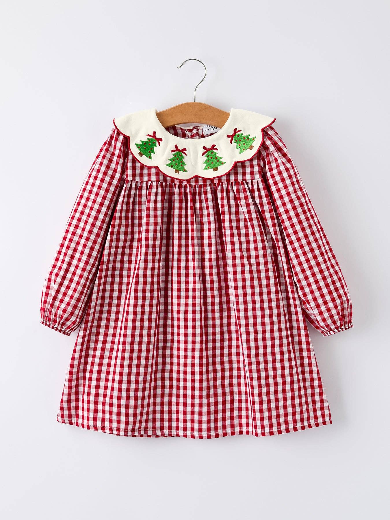 Rylee Faith Designs - Christmas Embroidered Christmas Tree Plaid Girls Dress